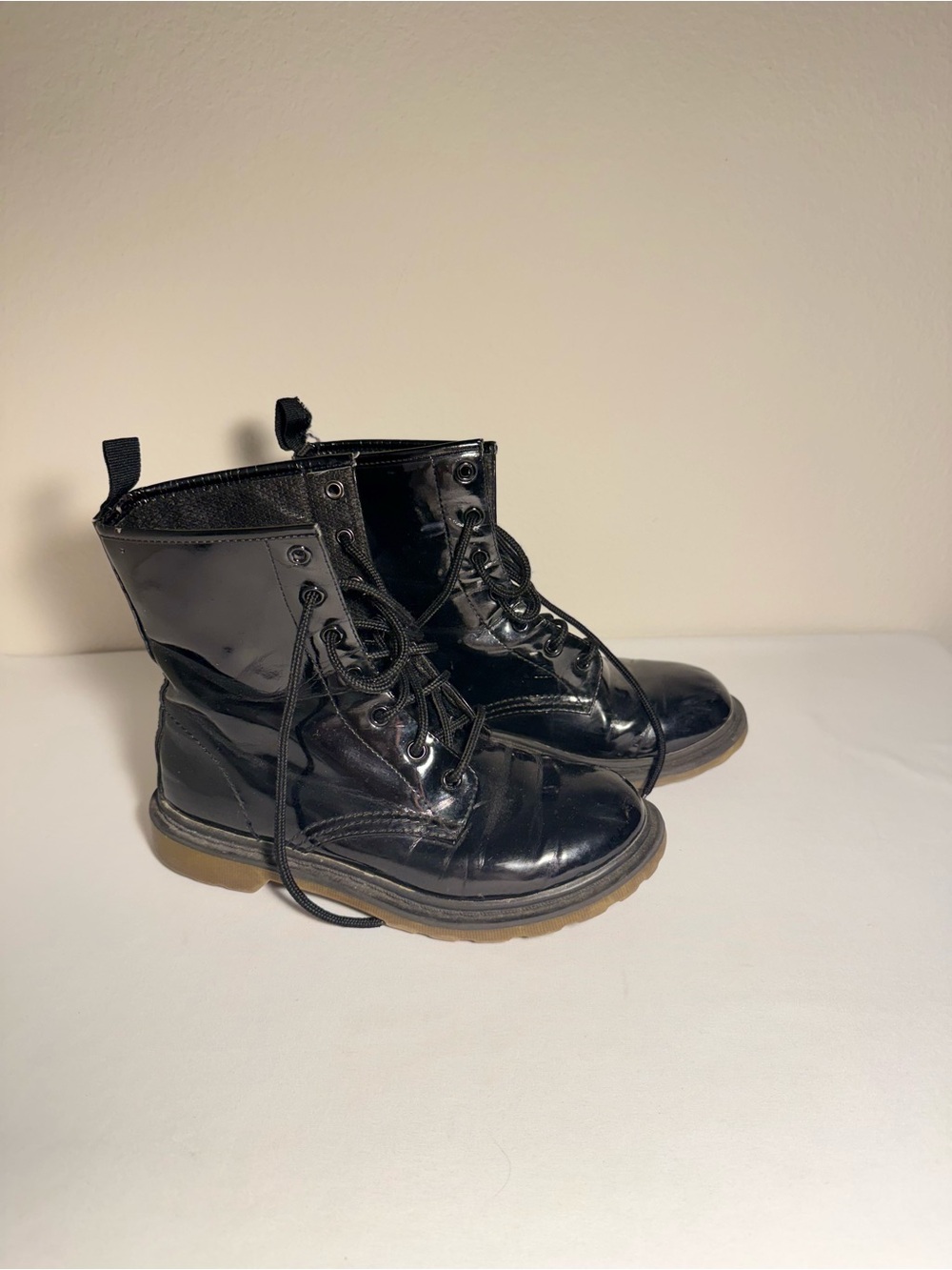 Glossy Black Lace-Up Combat Boots No Boundaries “Natasha”